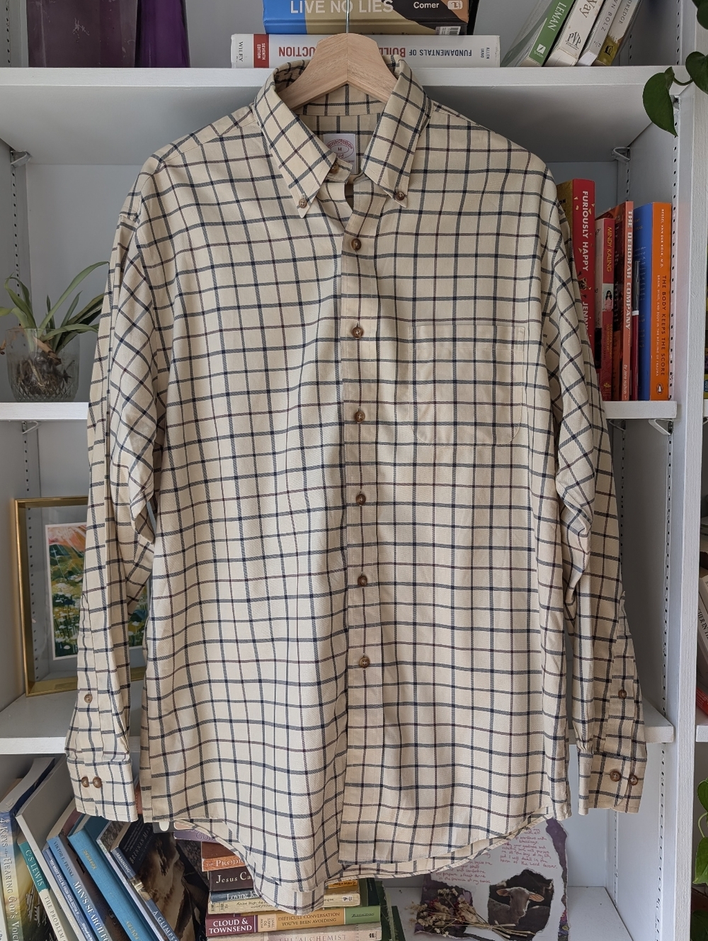 Vintage Brooks Brothers Men's Button-Down Shirt Cream Black Size Medium Preppy